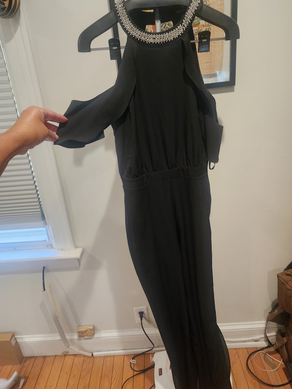 XOXO Black Jumpsuit with Jeweled Neckline